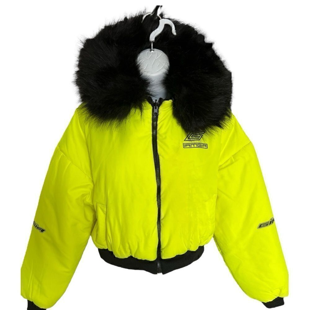 I.AM.GIA Neon Fur Bomber Cropped Cute Jacket Size XS.